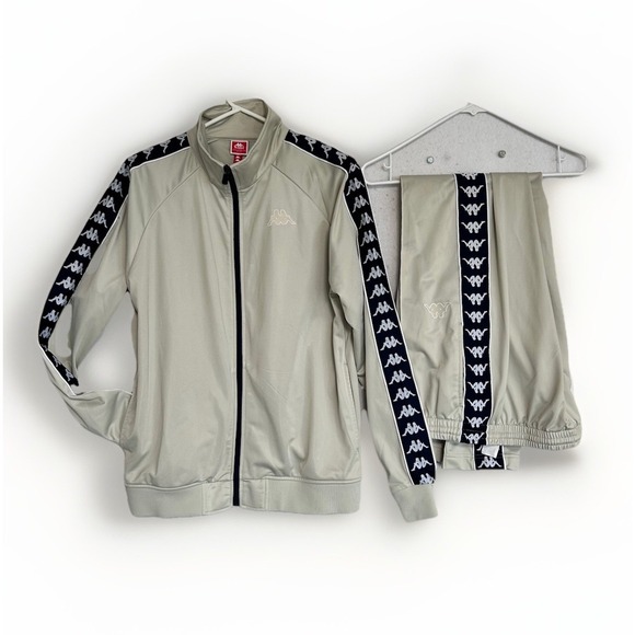 Kappa 222 Banda Track Suit In Beige & Navy Blue - Jacket and Pants Unisex L Slim - Picture 2 of 12